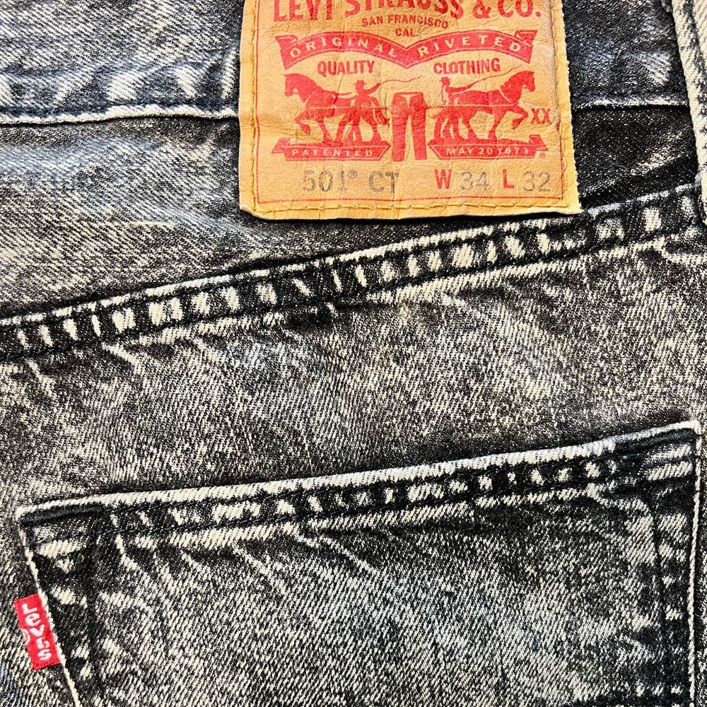 Levi’s 501 button fly black acid wash jeans 34 waist, 32 length